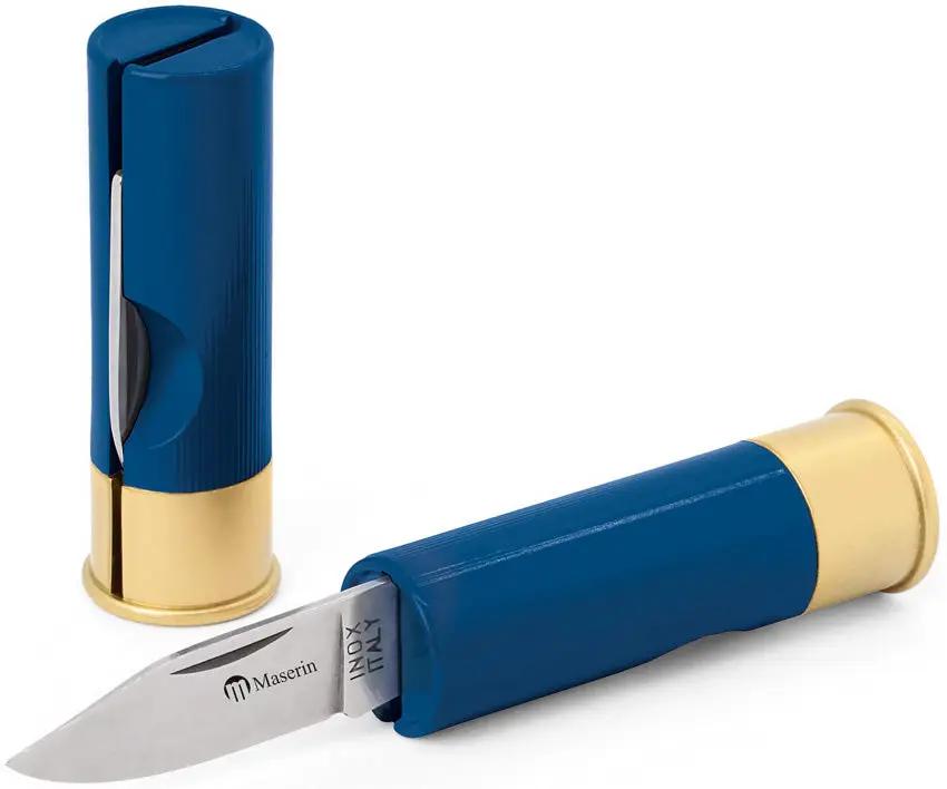 Maserin Shotgun Shell Knife Blue Handle EDC For Collectors Stainless Clip Point Blade by Maserin