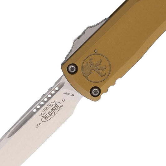 Microtech UTX-85 S/E Gen IV OTF Knife Automatic Opening 4.5in Closed Tan Aluminum Handle For Tactical EDC Enthusiasts by Microtech