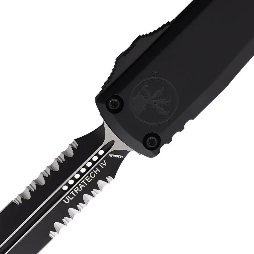 Microtech Ultratech Auto Gen IV D E OTF Knife with M390 Blade, Two Tone Finish, Black Aluminum Handle For EDC Hobbyists by Microtech