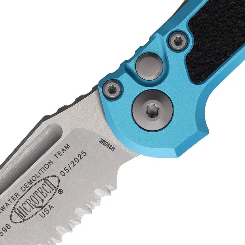 Microtech Auto LUDT Gen III Button Lock Knife Automatic Opening Turquoise Aluminum Handle 3.5in M390 Tanto For EDC by Microtech