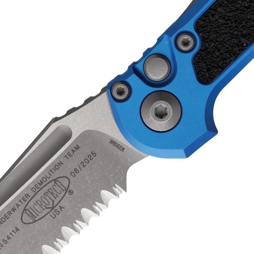 Microtech Auto LUDT Button Lock GenIII Knife Automatic Opening 3.5in M390 Blade Apocalyptic Blue Handle For EDC by Microtech
