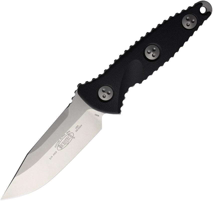 Microtech Socom Alpha Mini Fixed Blade Knife SE Stonewash 3.75in Blade Black G10 Handle Kydex Sheath For Tactical EDC by Microtech