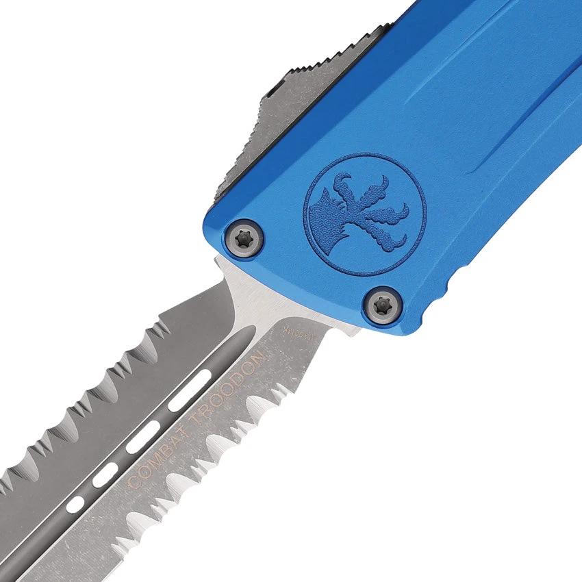 Microtech Auto Combat Troodon Gen III Tactical Knife Apocalyptic Finish Blue Aluminum Handle Double Edge for Collectors by Microtech
