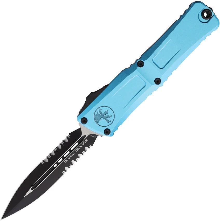 Microtech Auto Combat Troodon Gen III 1142 2TQ Tactical EDC Knife Auto Opening M390 Blade Turquoise Aluminum by Microtech