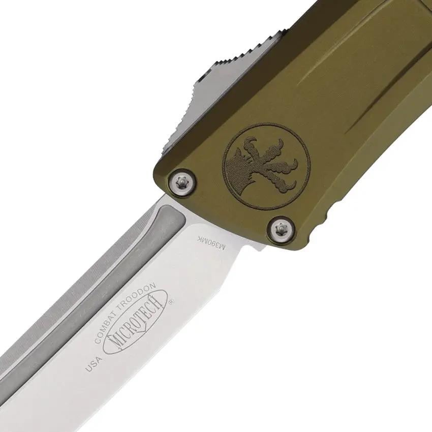 Microtech Auto Combat Troodon Gen III Knife 114410OD M390 Tanto 5.5In Closed OD Green Aluminum For EDC by Microtech