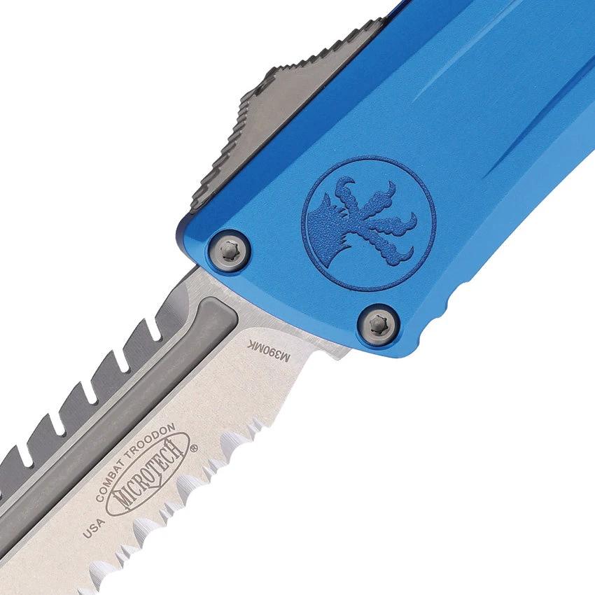 Microtech Auto Troodon Intercepto Knife Automatic Opening 5.5in Closed 4in M390 Blue Aluminum Handle For Tactical Pros by Microtech