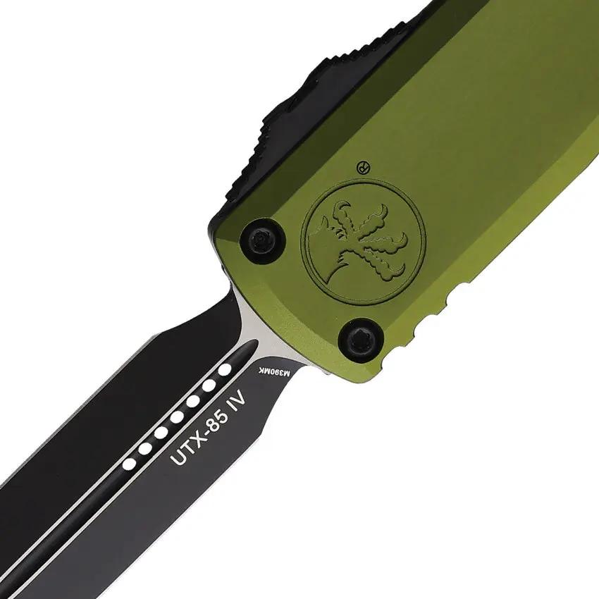 Microtech Auto UTX85 DE Gen IV OTF Knife With M390MK Dagger Blade OD Green Aluminum Handle Glass Breaker For Enthusiasts by Microtech