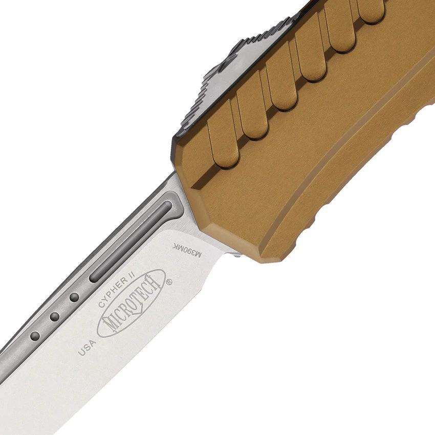 Microtech OTF Knife Auto Cypher II SE Tan Aluminum Handle 5in Closed 3.5in Wharncliffe Blade For EDC Enthusiasts by Microtech