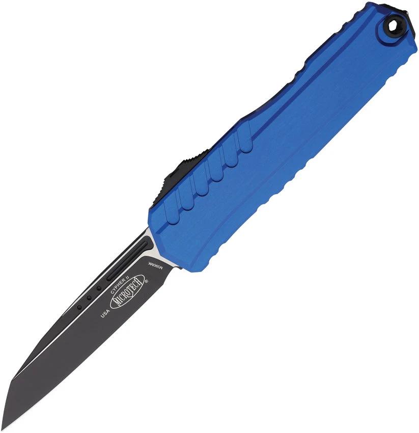 Microtech Auto Cypher II OTF Knife Blue Aluminum Handle M390 Blade Automatic EDC Tactical