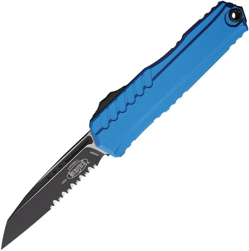 Microtech Auto Cypher II SE OTF Knife Blue Aluminum Handle 3.5in Blade Glass Breaker for EDC Enthusiasts