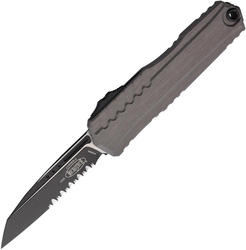 Microtech Auto Cypher II OTF Knife Premium M390 Wharncliffe Blade Partially Serrated Aluminum Handle Glass Breaker EDC by Microtech