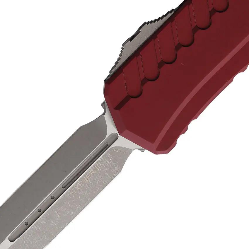 Microtech Auto Cypher II Double Edge OTF Knife For EDC Enthusiasts Merlot Aluminum Handle ThreePointFiveIn Dagger Blade by Microtech