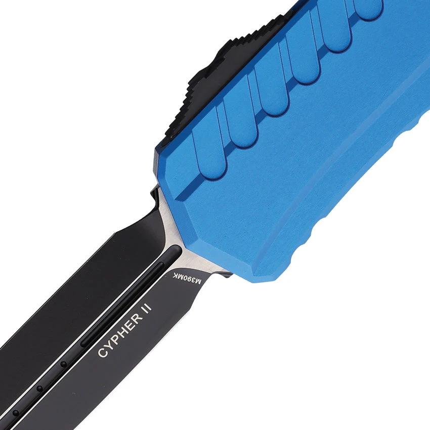 Microtech Auto Cypher II Elite Double Edge OTF Knife Blue Aluminum Handle For Tactical EDC Enthusiasts by Microtech