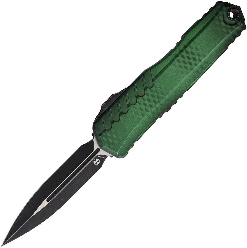 Microtech Auto Cypher II DE OTF Knife For EDC Enthusiasts Green Aluminum Handle M390 Blade Glass Breaker