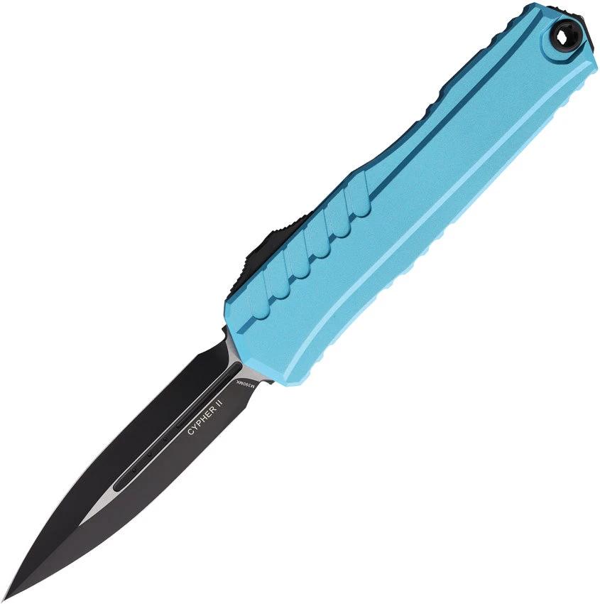 Microtech Auto Cypher II D E Premium Turquoise Aluminum Handle OTF Knife With Glass Breaker For Tactical EDC Enthusiasts