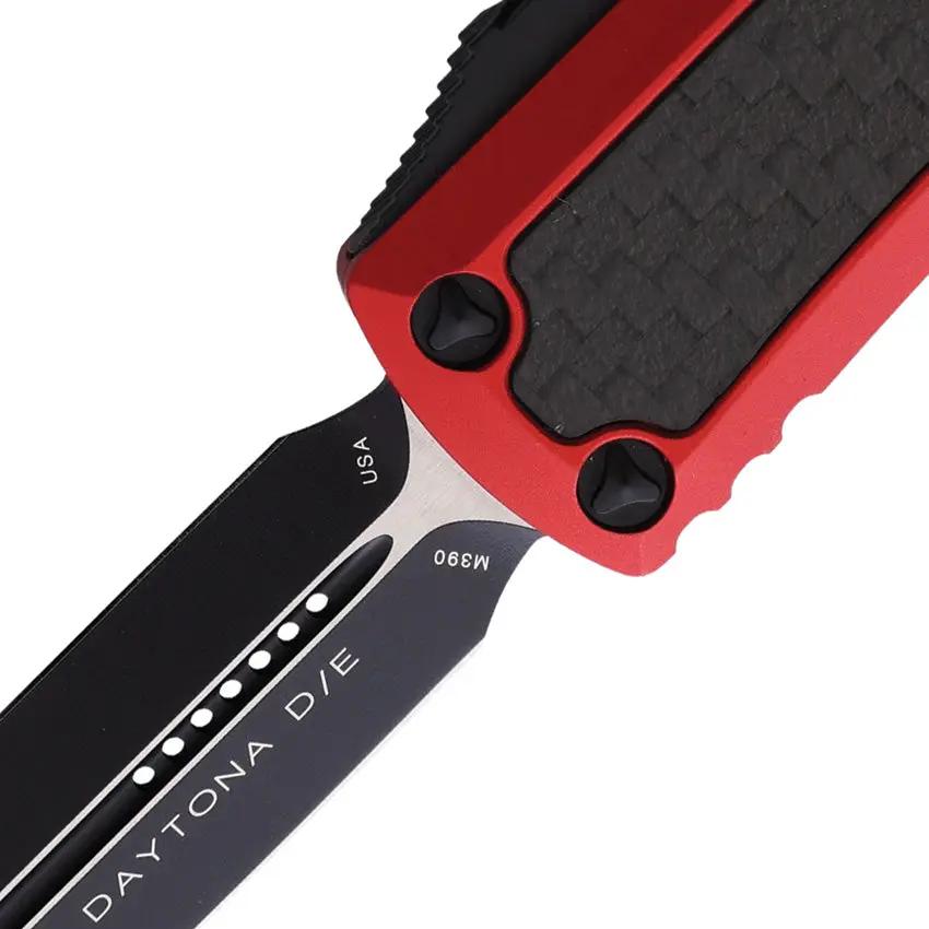 Microtech UTX 85 Daytona OTF Auto Knife For EDC Enthusiasts With Red Aluminum Handle Carbon Fiber Inlay Glass Breaker by Microtech