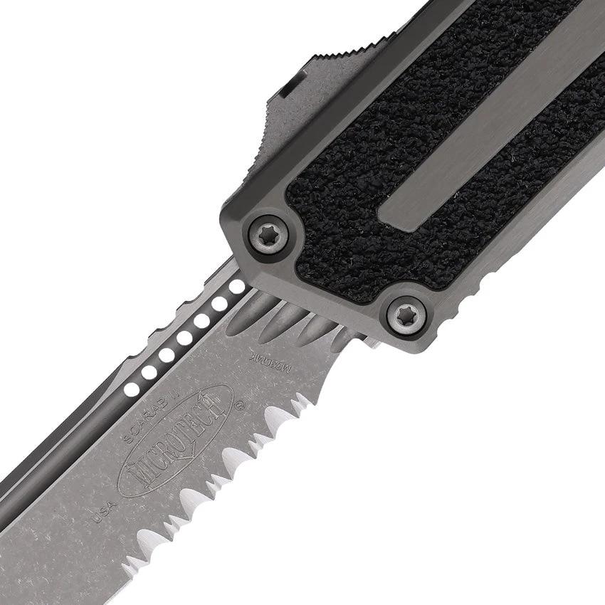 Microtech Auto Scarab II OTF Knife Automatic Opening M390 Blade Apocalyptic Finish Glass Breaker EDC Tactical by Microtech