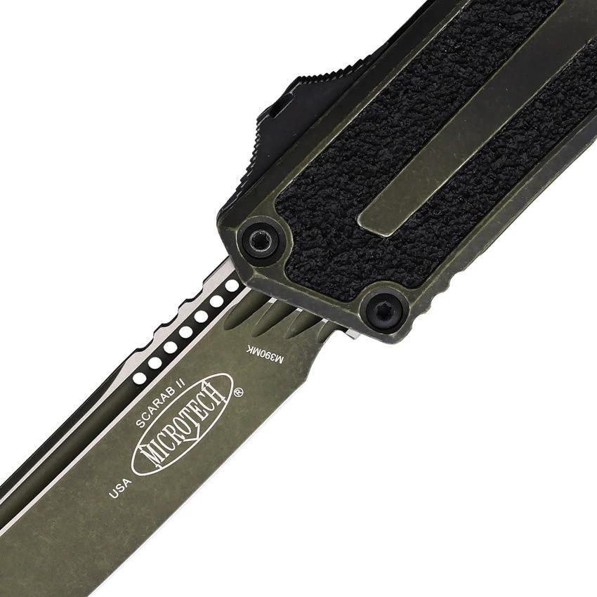 Microtech Auto Scarab II OTF Gen III Knife For Tactical Pros Automatic Opening Bohler M390 Weathered Grenade Green by Microtech