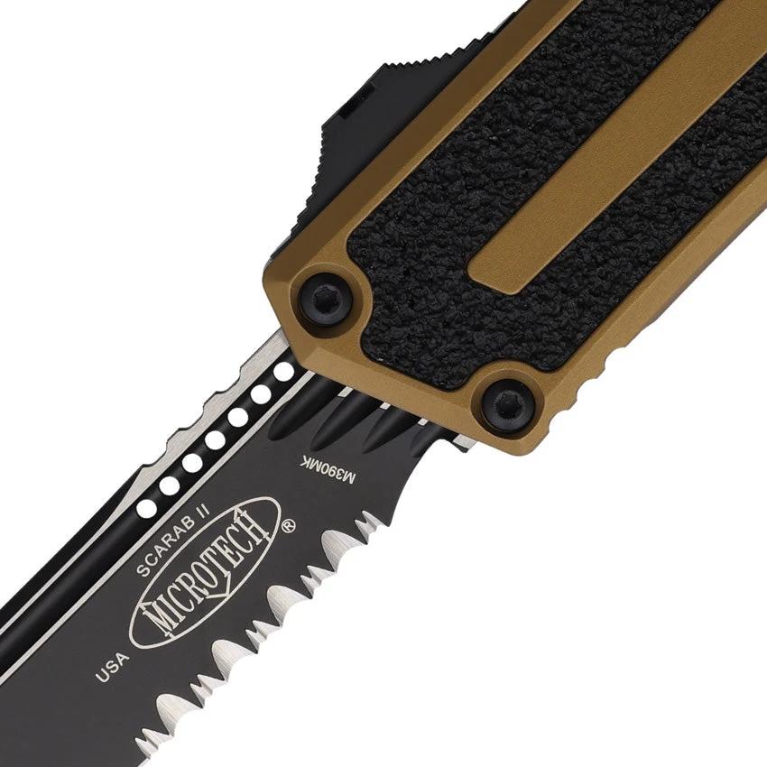 Microtech Auto Scarab II OTF Knife Gen III 1279-2TA With Bohler M390 Blade Tan Aluminum Handle Glassbreaker EDC by Microtech