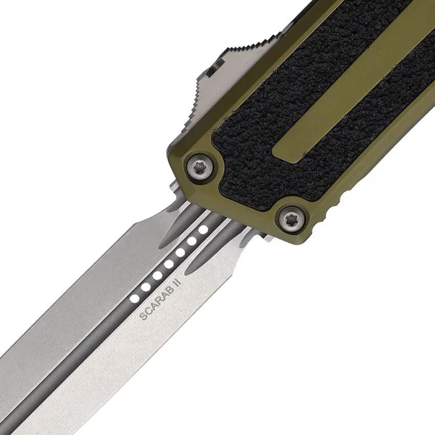Microtech Scarab II OTF Auto Knife Gen III 1280 10OD With Automatic Opening Glass Breaker OD Green Handle For EDC by Microtech