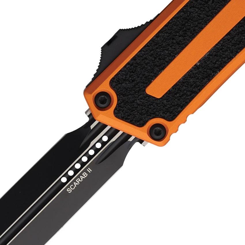 Microtech Scarab II OTF D/E Gen III Dagger Knife For Tactical Pros With Orange Aluminum Handle Glass Breaker Clip by Microtech