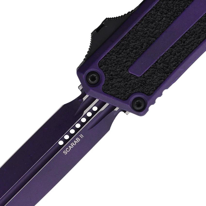 Microtech Scarab II OTF Automatic Knife With 3.9 Inch Dagger Blade Glass Breaker Purple Finish For Tactical Enthusiasts by Microtech