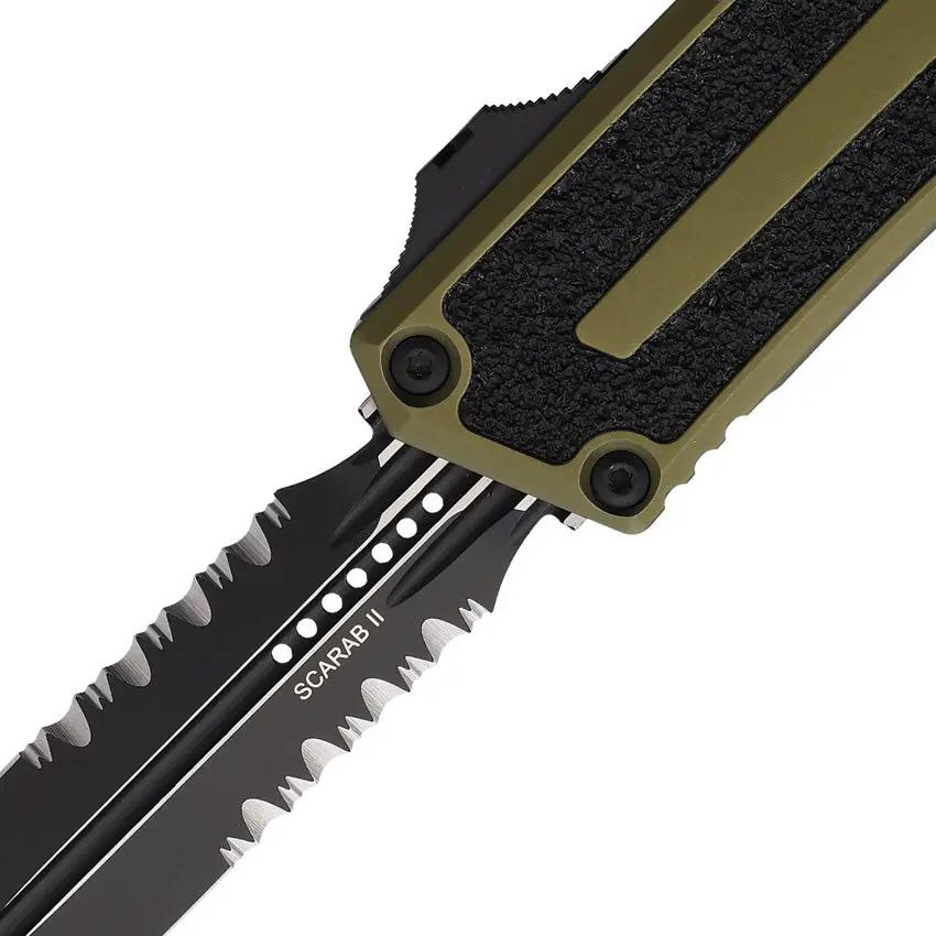 Microtech Scarab II OTF Auto Knife DE Gen III 1280-2OD Premium OD Green Handle Glass Breaker For Collectors by Microtech