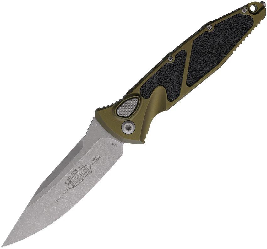 Microtech Auto Socom Elite Buttonlock Automatic Opening Tactical Knife 4 Inch Blade Apocalyptic Finish OD Green Handle