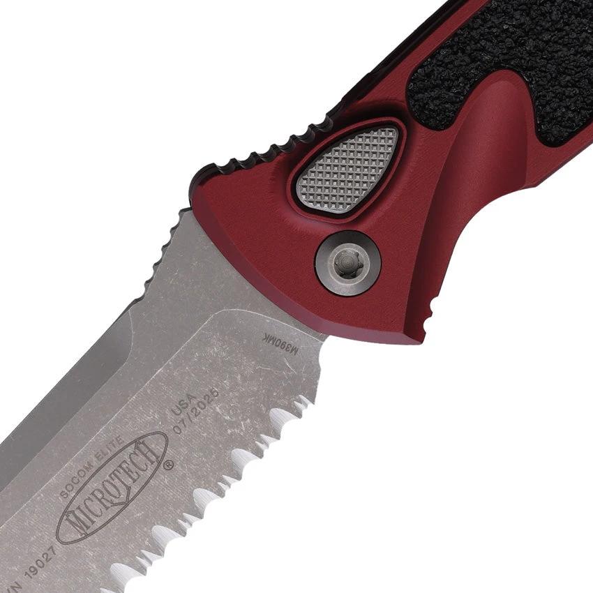 Microtech Auto Socom Elite Buttonlock Knife 4in Partially Serrated Blade Merlot Aluminum Tactical Pro by Microtech