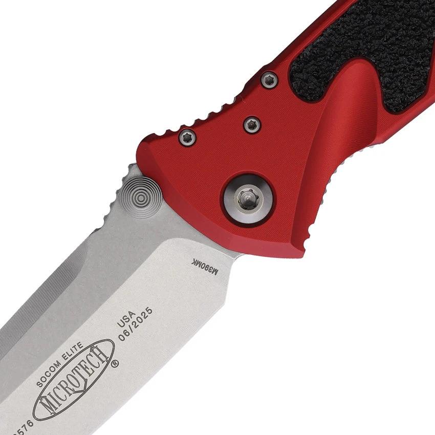 Microtech Socom Elite Linerlock Red Handle Tanto Tactical Knife 4In Blade With Glass Breaker Clip by Microtech