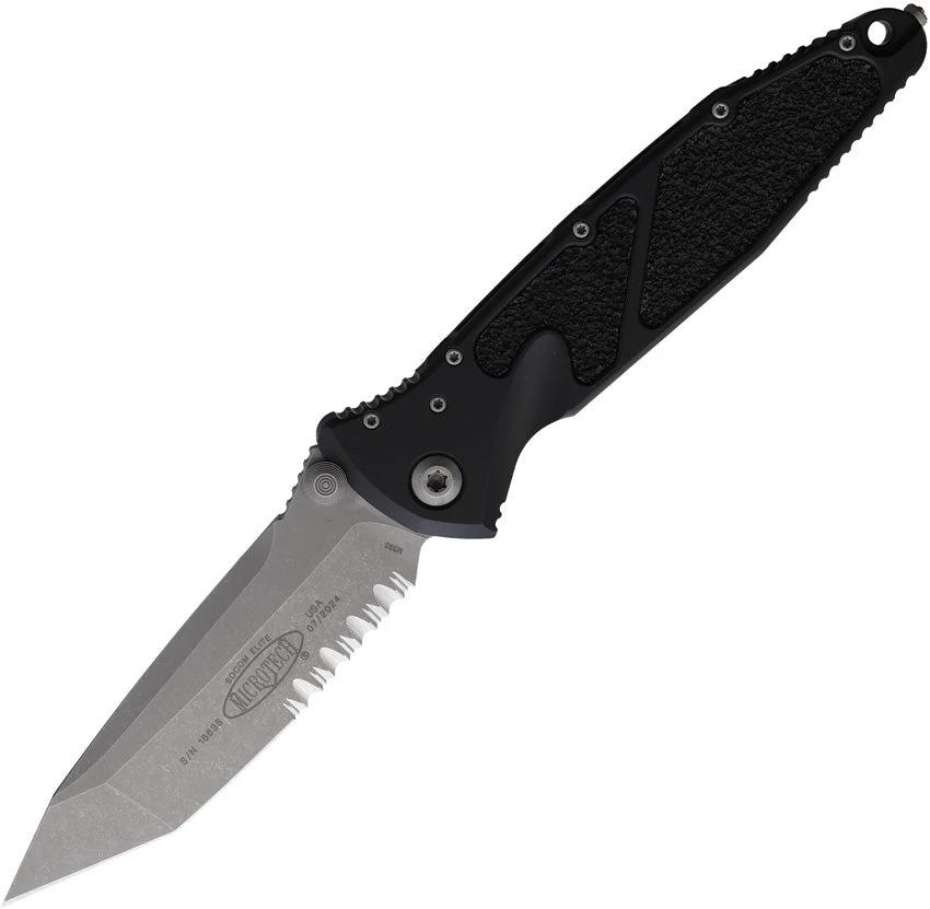 Microtech Socom Elite Linerlock Tactical Knife With Apocalyptic Finish And Partially Serrated Tanto For EDC Pros