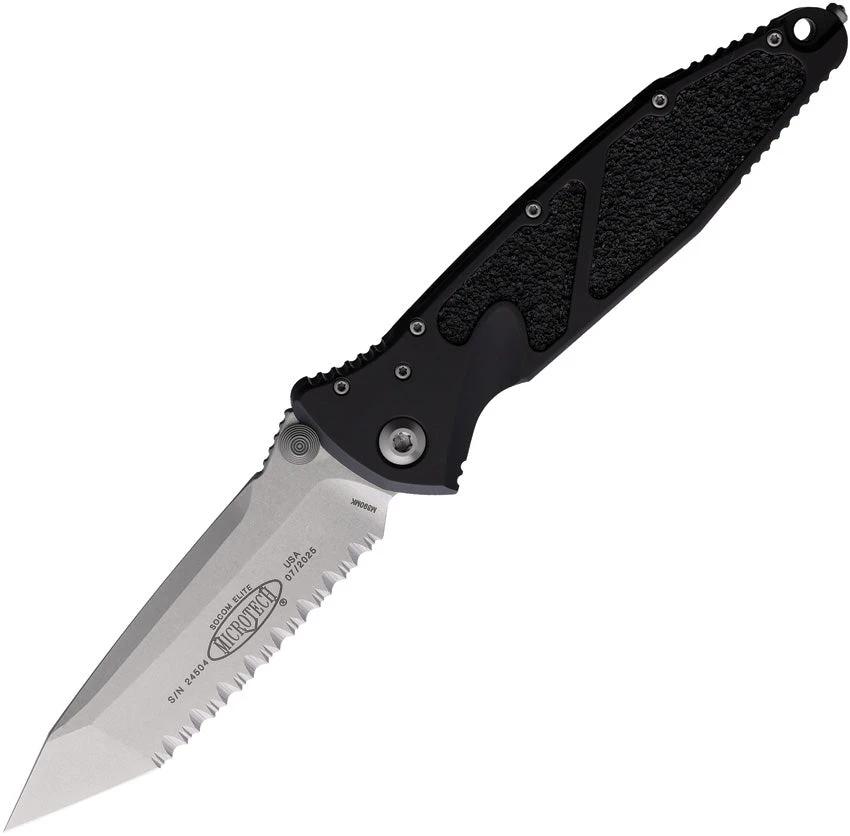 Microtech Socom Elite Linerlock Folding Knife For Tactical Pros 4 Inch Serrated Tanto Stonewash by Microtech