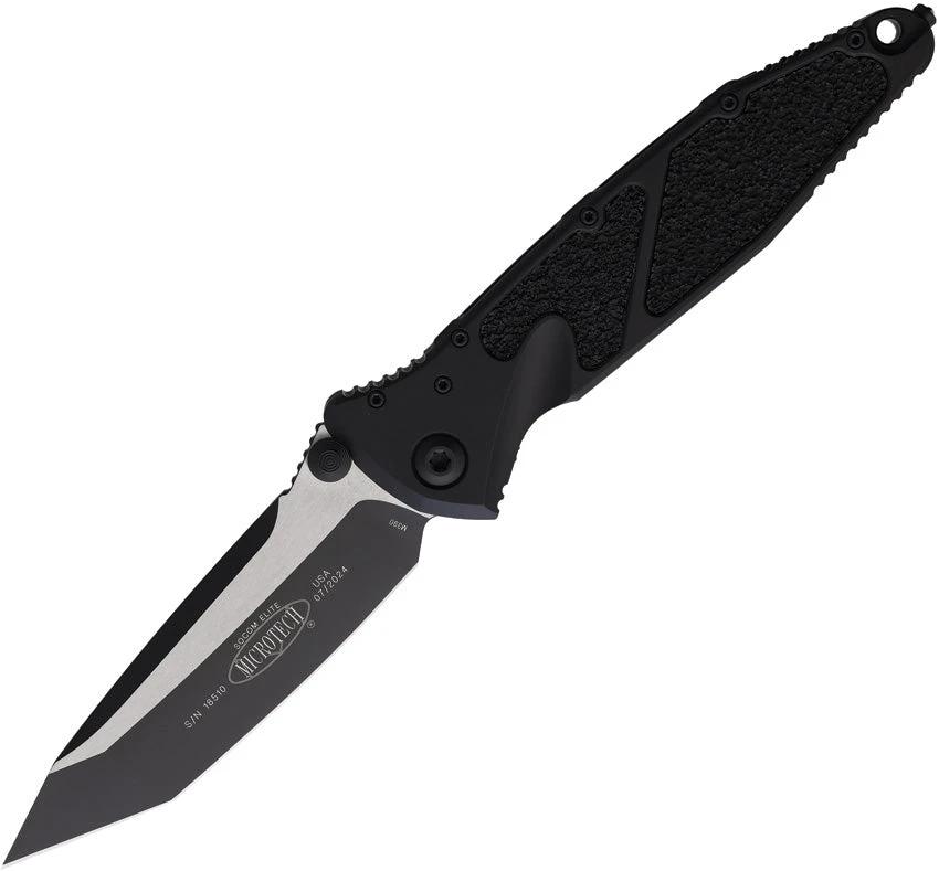 Microtech Socom Elite Linerlock Automatic Knife 4 Inch Blade Black Aluminum Handle With Glass Breaker For Tactical Pros