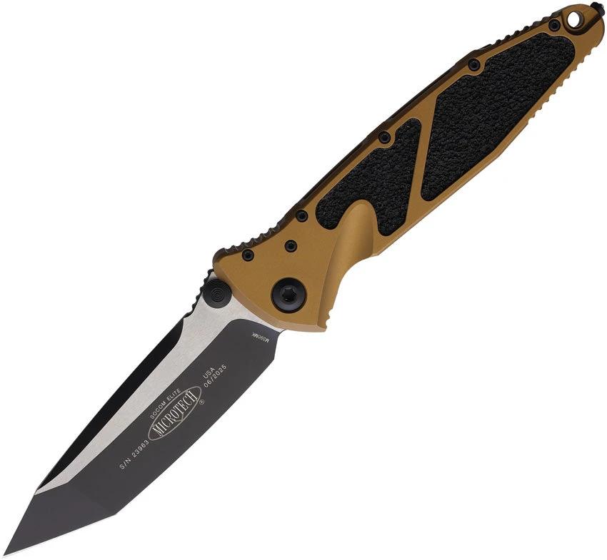Microtech Socom Elite Linerlock Tactical Knife 4 Inch Blade Tan Handle Two Tone Blade for EDC Enthusiasts