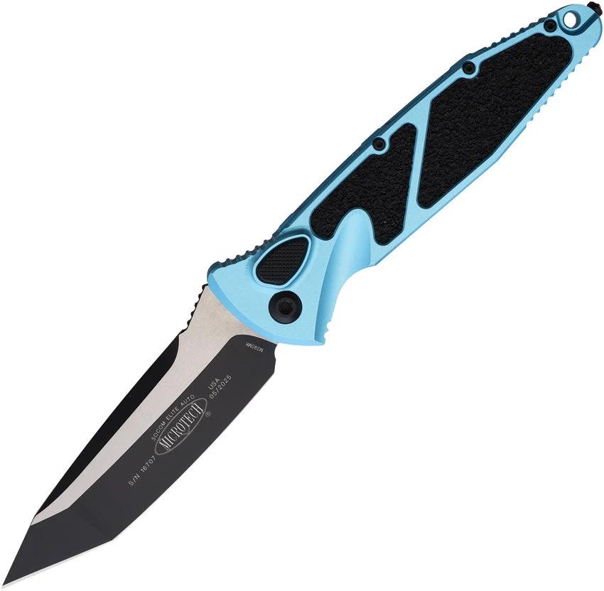 Microtech Socom Elite Auto Buttonlock Knife With M390 Blade Turquoise Aluminum Handle For Tactical Enthusiasts by Microtech