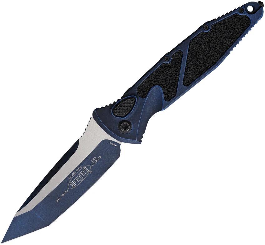 Microtech Socom Elite Auto Buttonlock Knife For EDC Enthusiasts With 4-Inch Blade And Weathered Blue Handle by Microtech