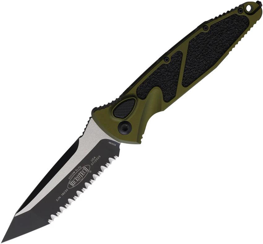 Microtech Auto Socom Elite Buttonlock Automatic Knife 4 Inch Tanto, OD Green Aluminum Handle For EDC Enthusiasts