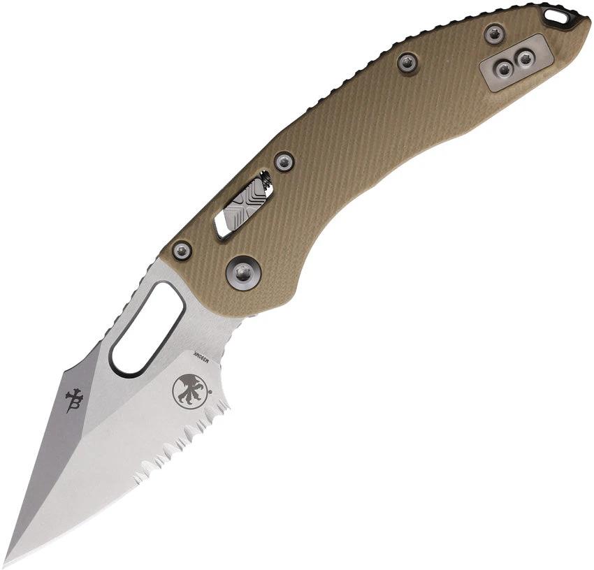Microtech Stitch SE Ram Lok Tan Knife 5 Inch Closed With Tan Fluted G10 Handle M390MK Blade For Tactical Enthusiasts