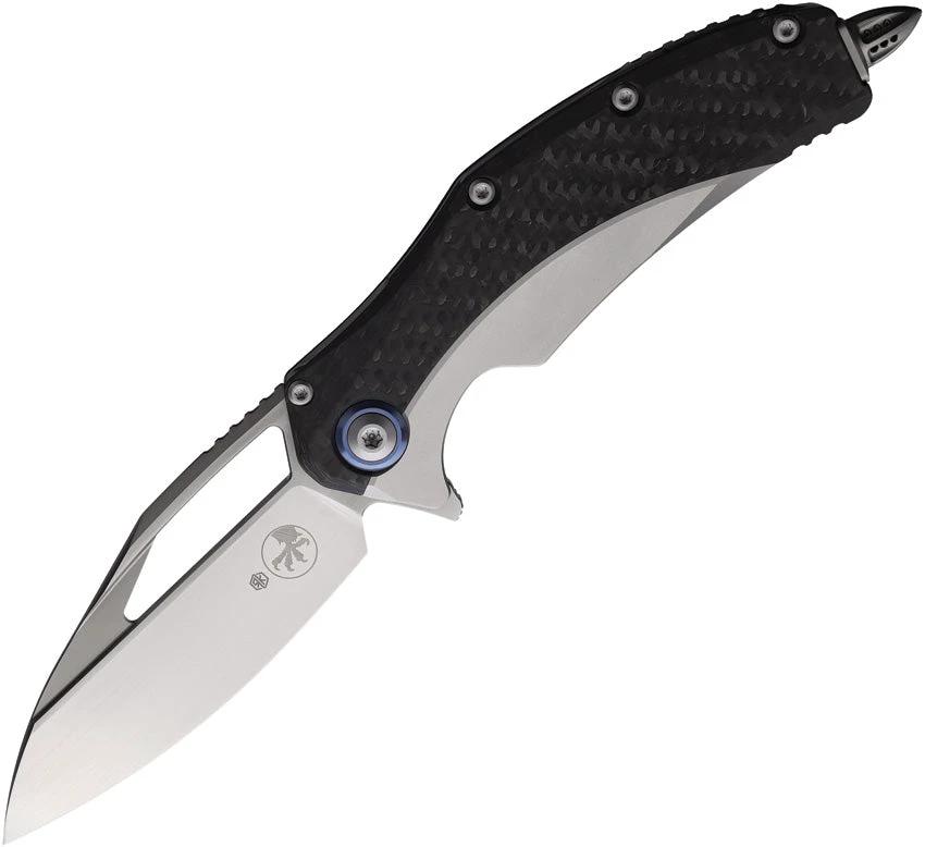 Microtech Matrix Framelock EDC Knife With Carbon Fiber Onlay And Blue Titanium Pivot Premium Steel Blade by Microtech
