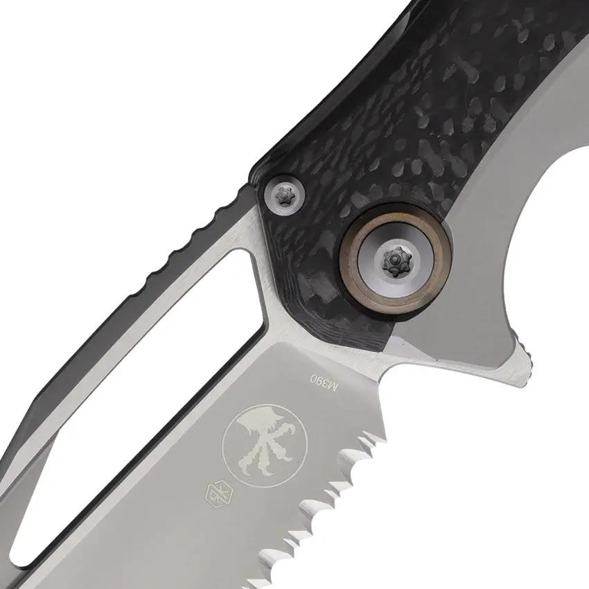 Microtech Matrix Framelock Knife 165C8CFTI With Gray Titanium Handle Carbon Fiber Inlay Partially Serrated EDC Blade by Microtech