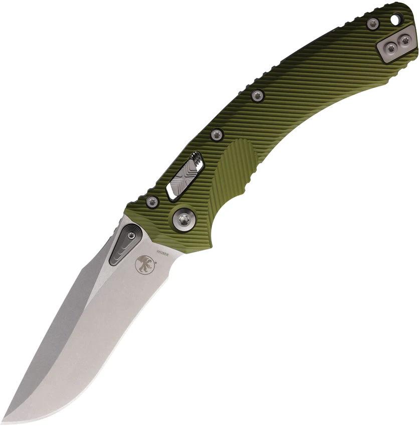 Microtech Amphibian SE Ram Lok Tactical Knife With M390MK Blade Ball Bearing Thumb Stud OD Green Aluminum Handle For EDC