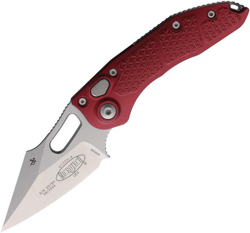 Microtech Auto Stitch S/E Button Lock Knife For Tactical Enthusiasts 3.75in Stonewash Premium Steel Blade