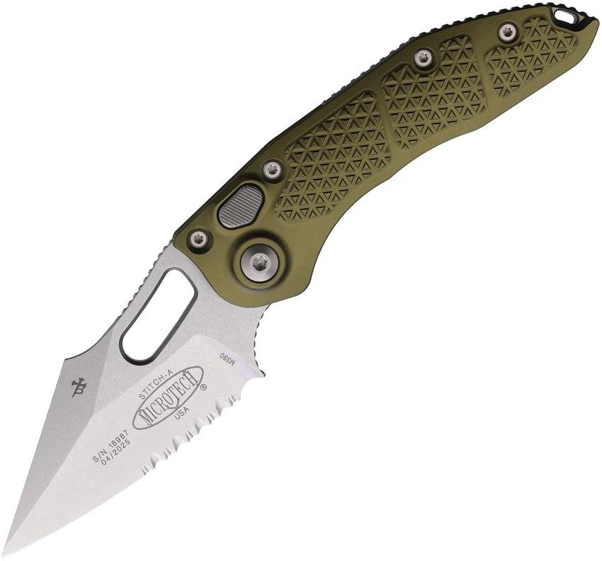 Microtech Auto Stitch Button Lock Knife OD Green Handle Automatic Opening 3.75in Bohler M390 Stonewash EDC Enthusiasts