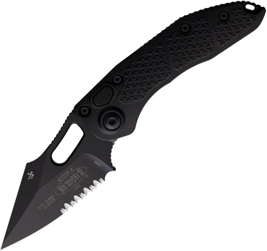 Microtech Auto Stitch SE Button Lock Tactical Knife For Professionals 3.75in Serrated Wharncliffe