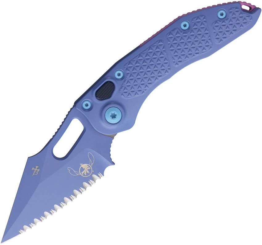 Microtech Auto Stitch Button Lock Folding Knife 1693SIS Light Blue Blade Aluminum Handle For Collectors