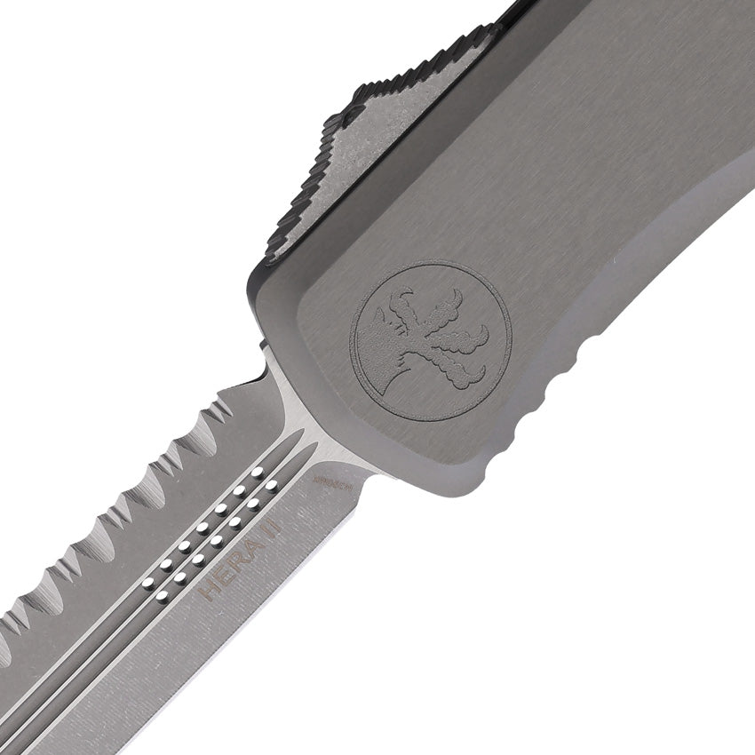 Microtech Hera II Auto OTF Knife DE Gray With Serrated Glass Breaker For EDC Enthusiasts by Microtech