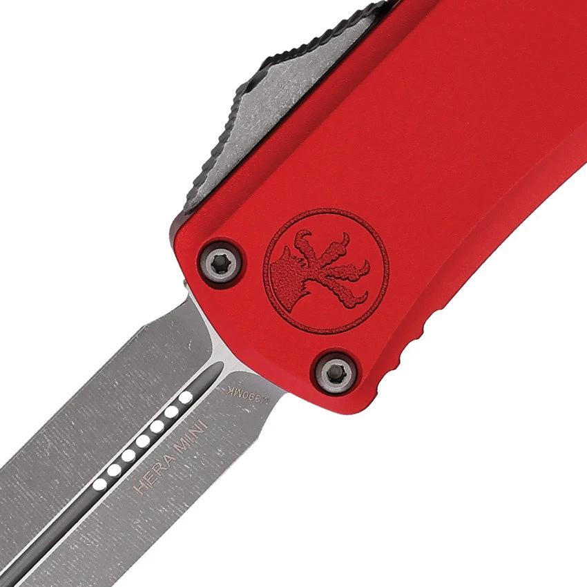 Microtech Hera II OTF Mini Auto Red Aluminum Handle Apocalyptic M390 Dagger Blade For EDC Enthusiasts Glass Breaker by Microtech