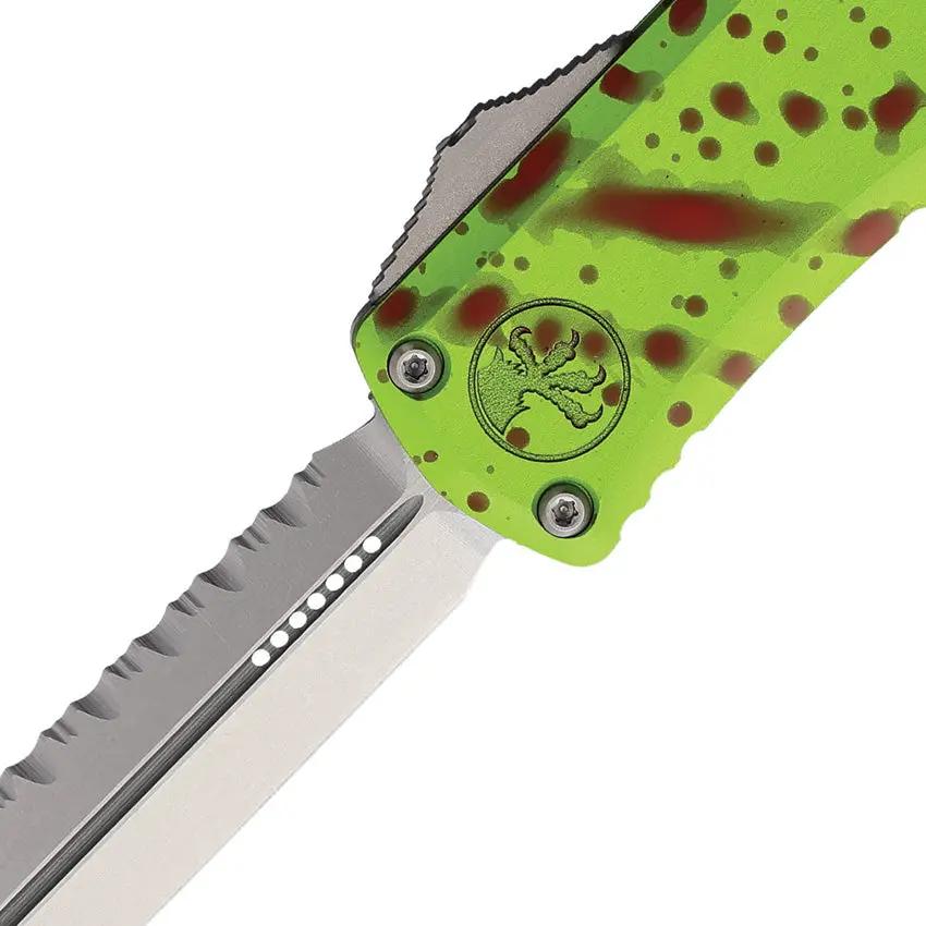 Microtech Hera II OTF Auto Knife Mini 4in Closed 3in Stonewash M390MK Serrated Dagger Blade Aluminum Handle Tactical by Microtech
