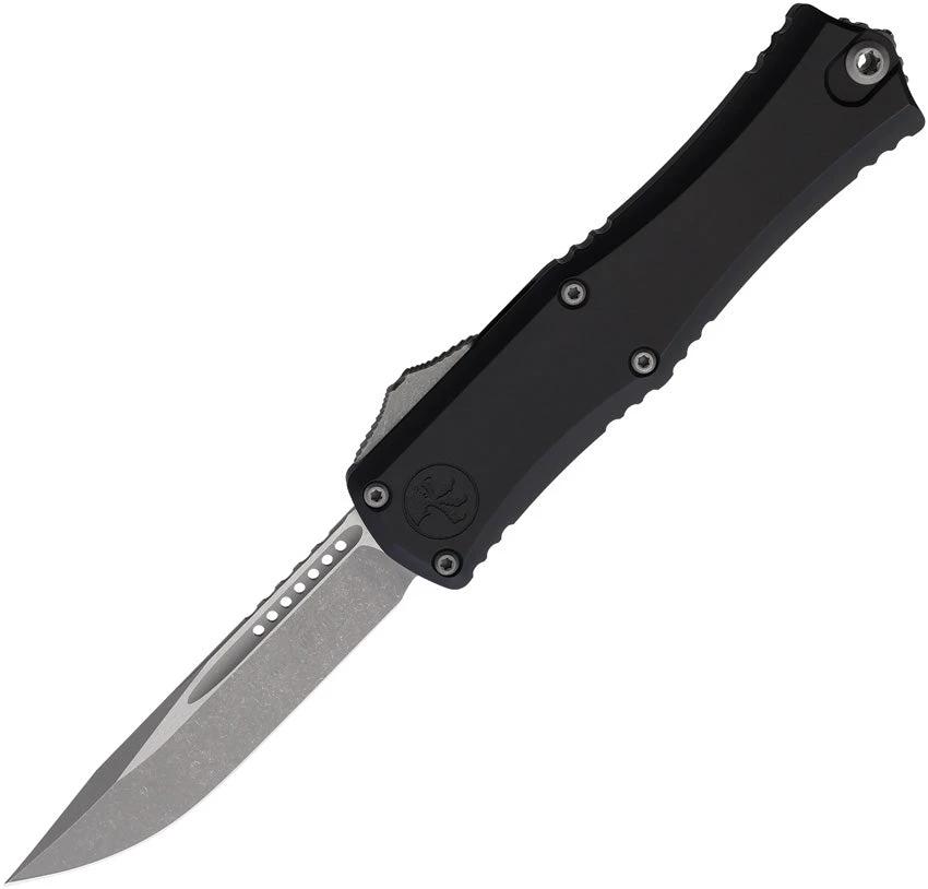 Microtech OTF Knife Hera II Mini Auto 3 Inch Blade M390 Apocalyptic Finish Black Aluminum For EDC Enthusiasts by Microtech