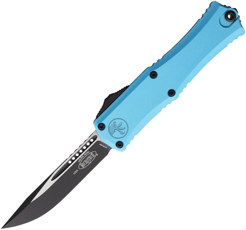 Microtech Auto Hera II Mini OTF Premium Knife With Turquoise Aluminum Handle Bohler M390MK Blade Glass Breaker For EDC by Microtech